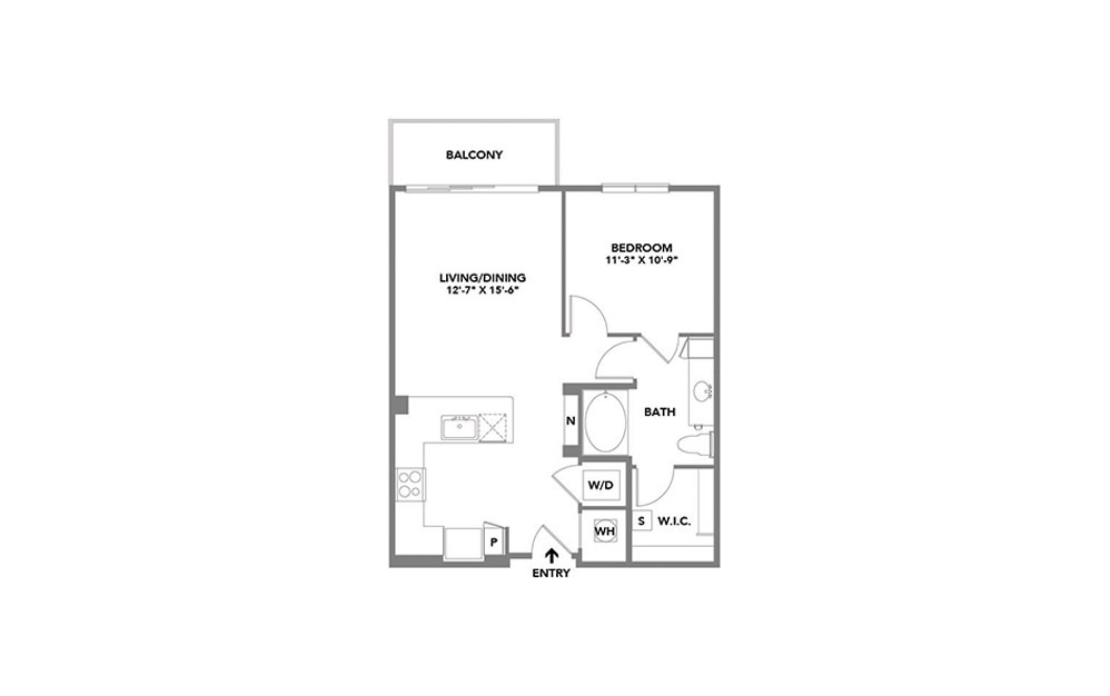 Dean - 1 bedroom floorplan layout with 1 bath and 724 to 767 square feet.