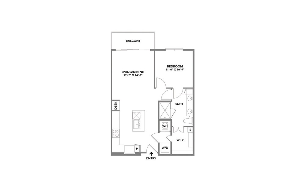 Heywood - 1 bedroom floorplan layout with 1 bath and 748 to 766 square feet.