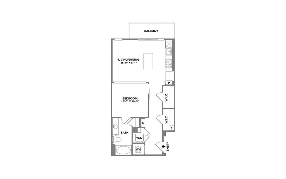 Kennedy - Studio floorplan layout with 1 bath and 695 square feet.