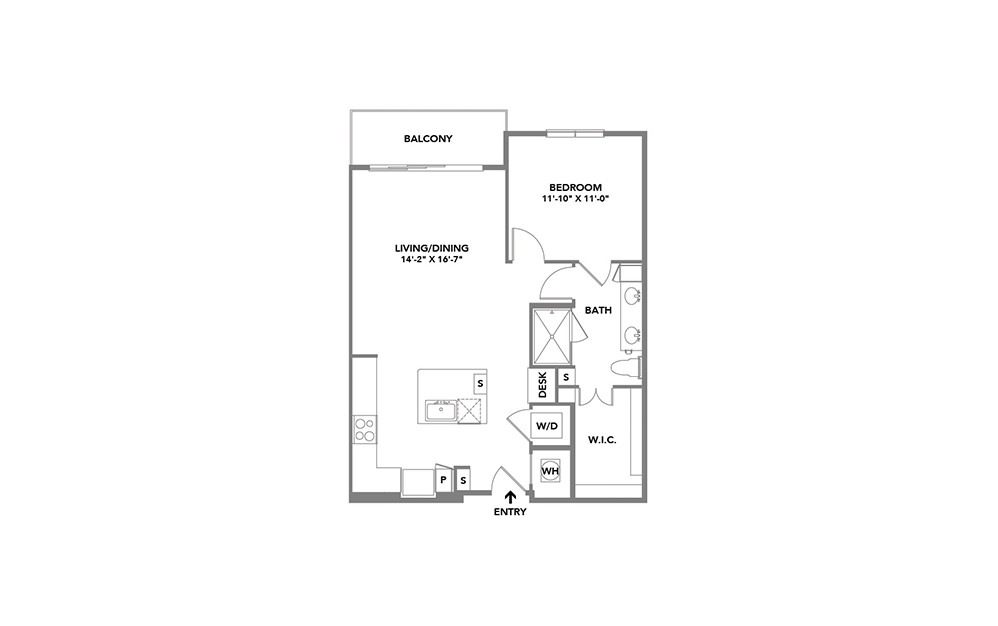 Lounge - 1 bedroom floorplan layout with 1 bath and 828 square feet.