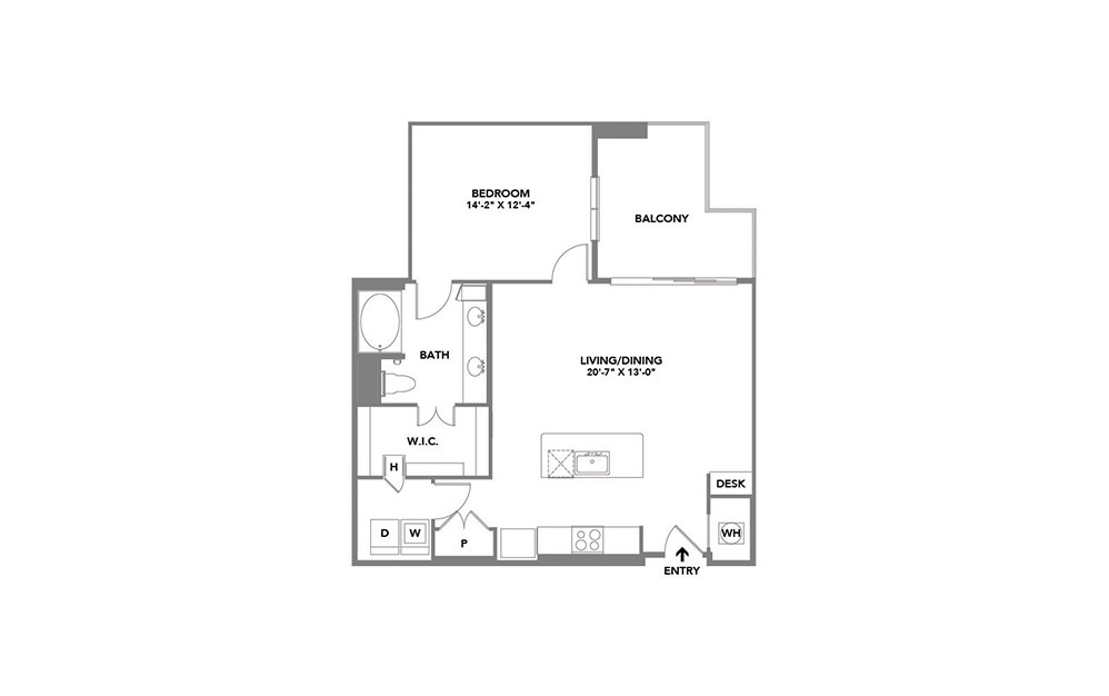 Monroe 1 bedroom apartment floorplan at Roadrunner on McDowell