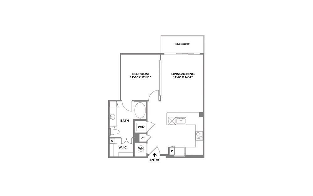 Prix - Studio floorplan layout with 1 bath and 764 square feet.