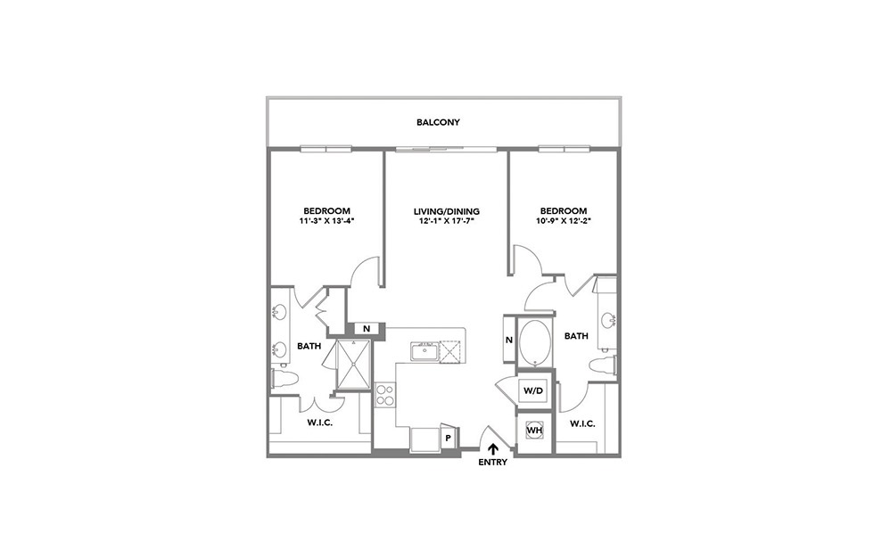 Sophistica - 2 bedroom floorplan layout with 2 baths and 1092 square feet.