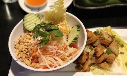 Papaya Salad Platter - pic by Randi K. on Yelp - Tottie's Asian Fusion near Roadrunner on McDowell